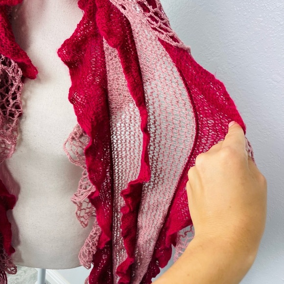 Fuchsia Knit Ruffle Fringe Soft Acrylic Scarf - Picture 5 of 8